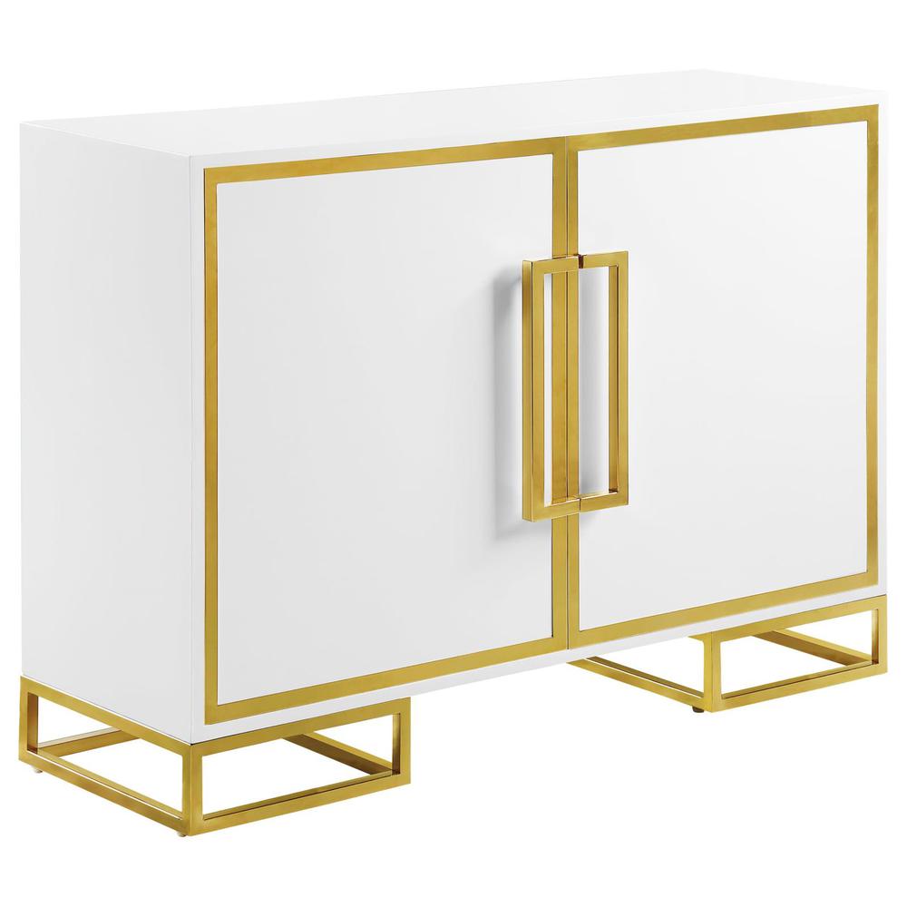 Elsa 2-door Accent Cabinet with Adjustable Shelves White and Gold. Picture 2