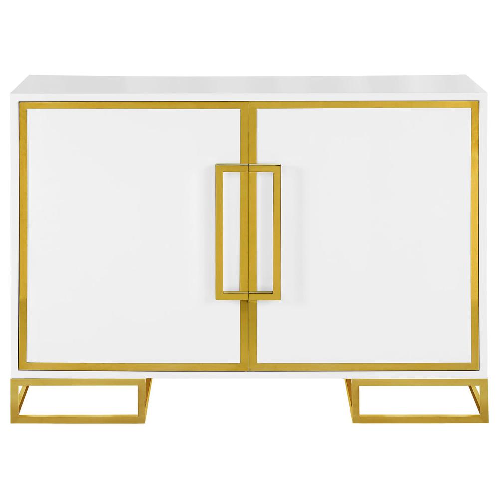 Elsa 2-door Accent Cabinet with Adjustable Shelves White and Gold. Picture 3