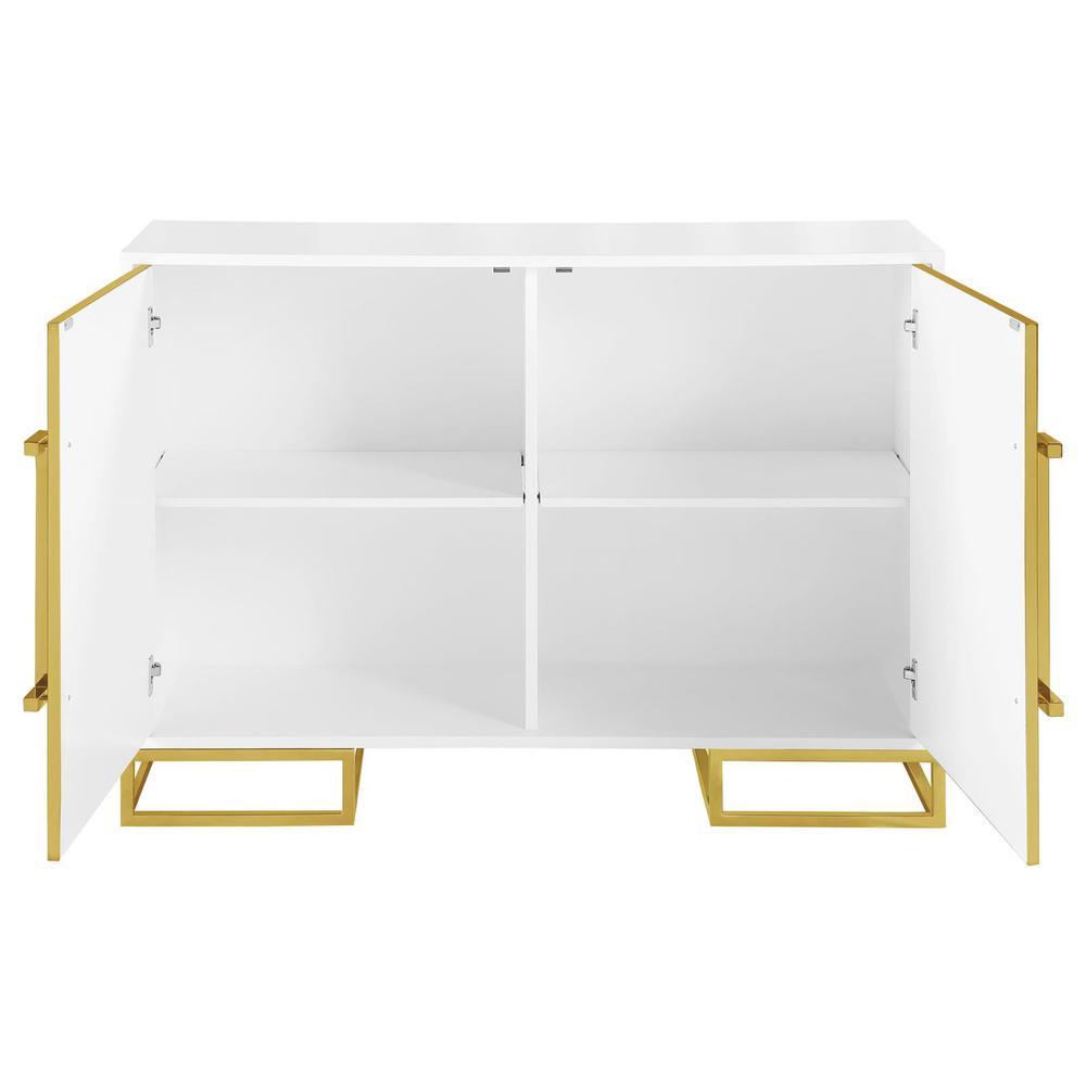 Elsa 2-door Accent Cabinet with Adjustable Shelves White and Gold. Picture 4