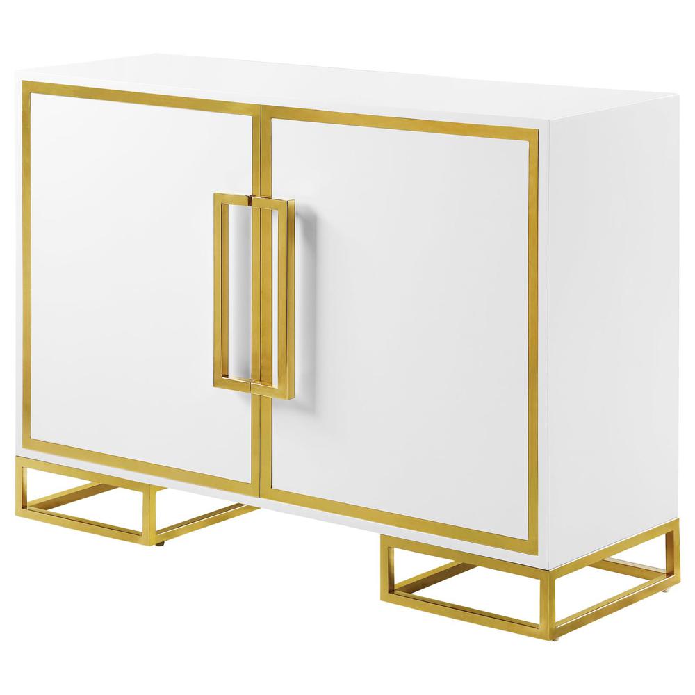 Elsa 2-door Accent Cabinet with Adjustable Shelves White and Gold. Picture 5