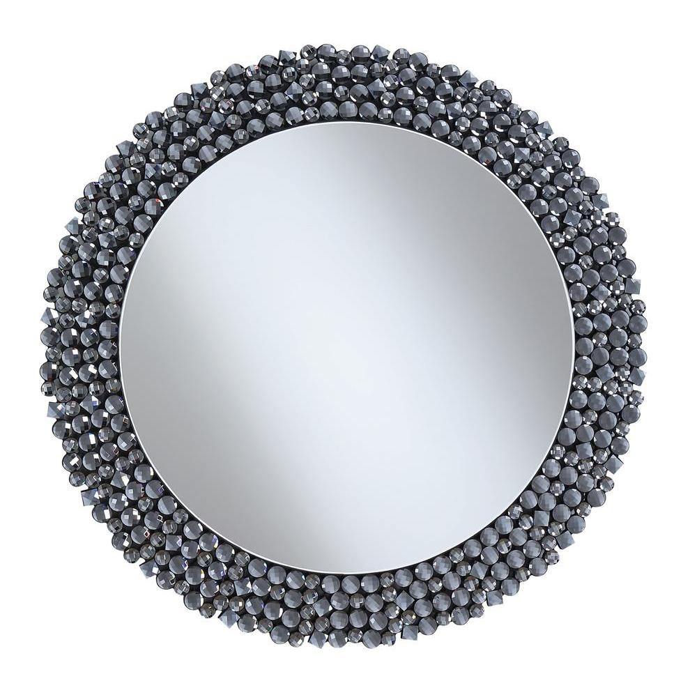 Claudette Round Wall Mirror with Textural Frame Grey. Picture 1