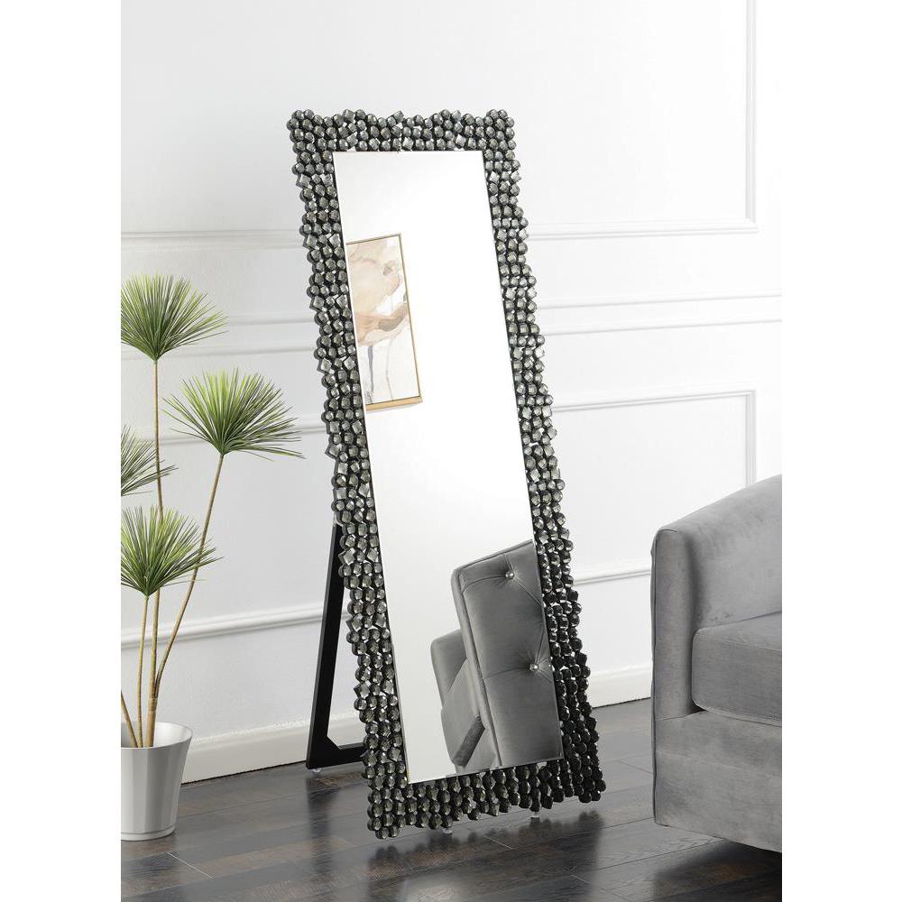 Mckay Textural Frame Cheval Floor Mirror Silver and Smoky Grey. Picture 2