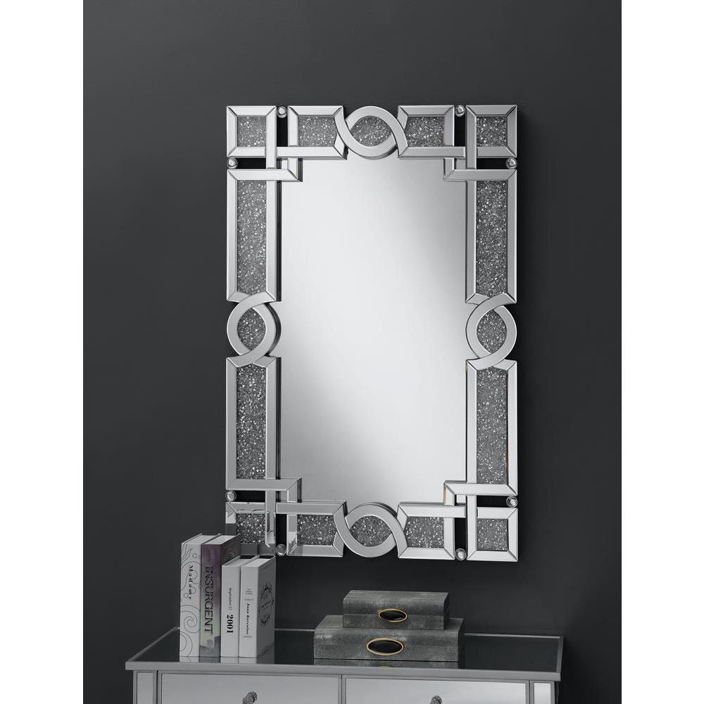 Jackie Interlocking Wall Mirror with Iridescent Panels and Beads Silver. Picture 2