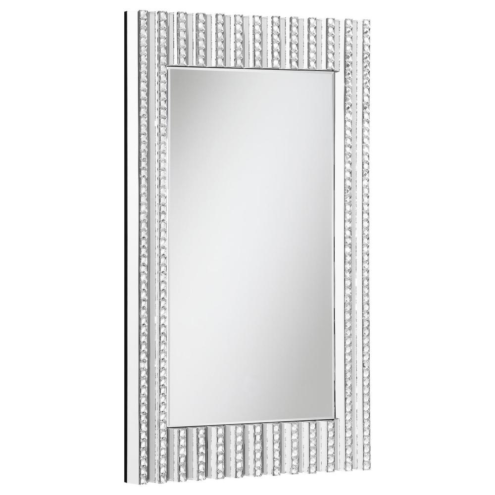 Aideen Rectangular Wall Mirror with Vertical Stripes of Faux Crystals. Picture 1