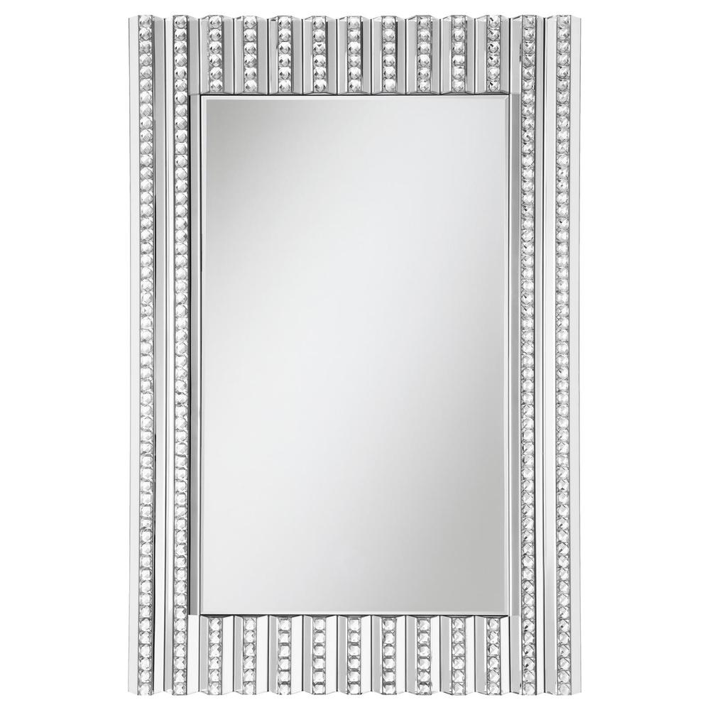 Aideen Rectangular Wall Mirror with Vertical Stripes of Faux Crystals. Picture 2