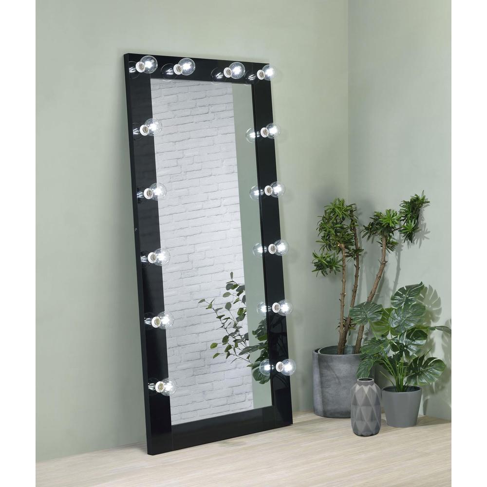 Zayan Full Length Floor Mirror With Lighting Black High Gloss. Picture 1