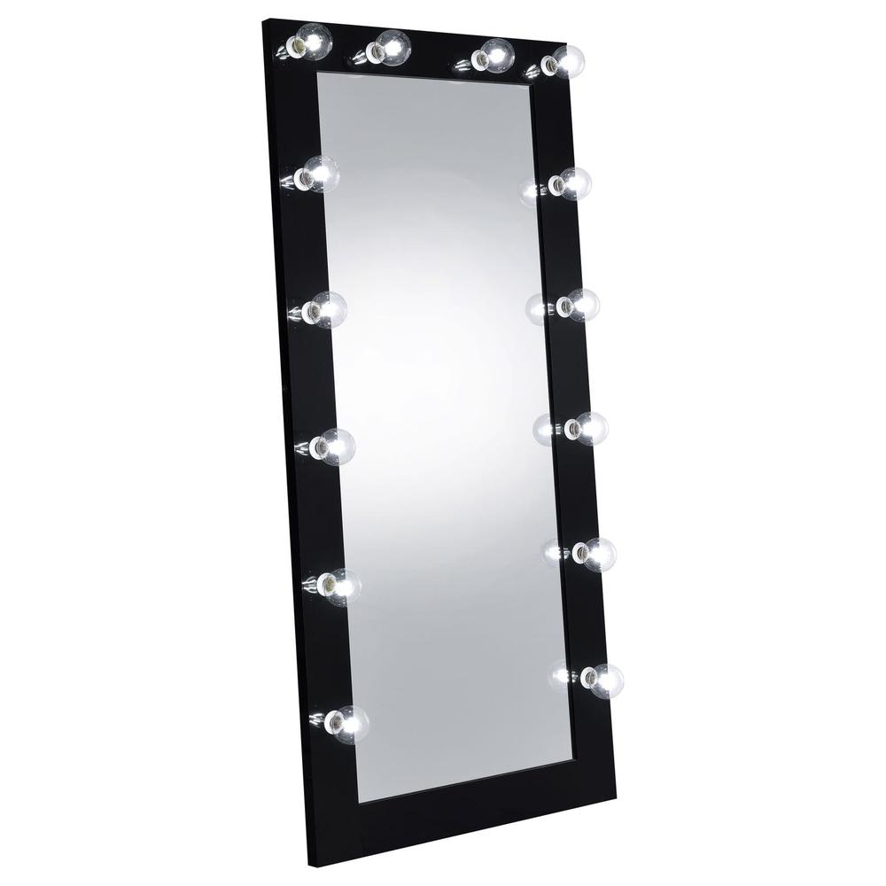 Zayan Full Length Floor Mirror With Lighting Black High Gloss. Picture 2
