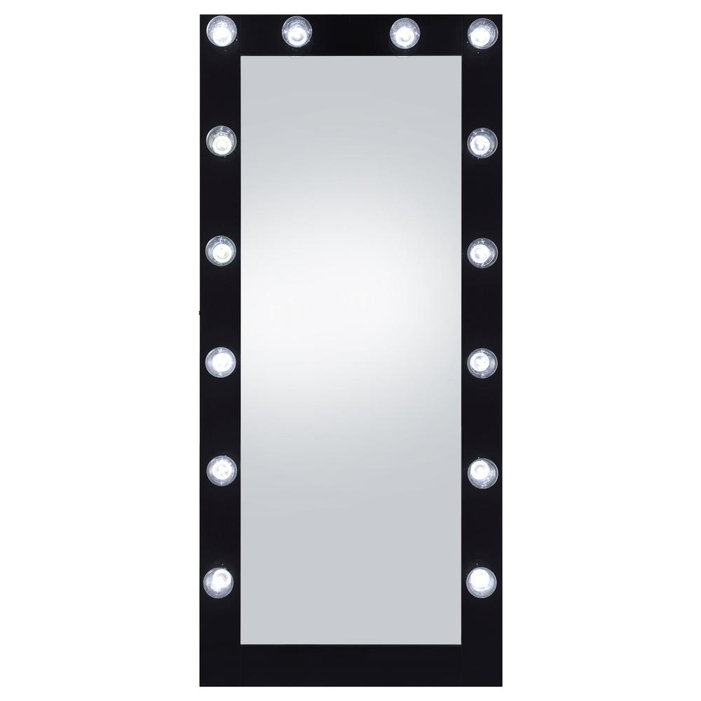 Zayan Full Length Floor Mirror With Lighting Black High Gloss. Picture 4