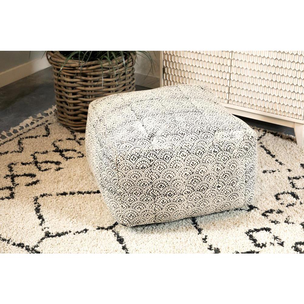 Landry Square Upholstered Floor Pouf Cream and Black. Picture 1