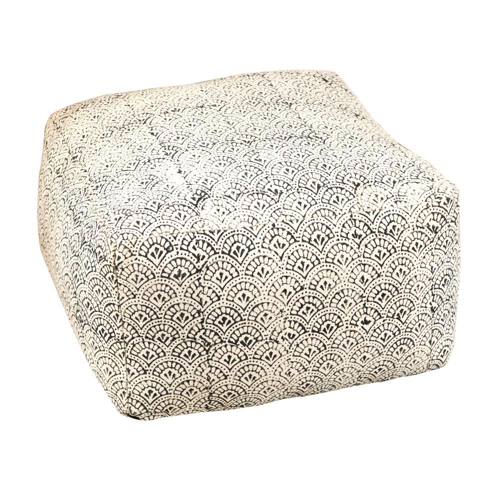 Landry Square Upholstered Floor Pouf Cream and Black. Picture 2