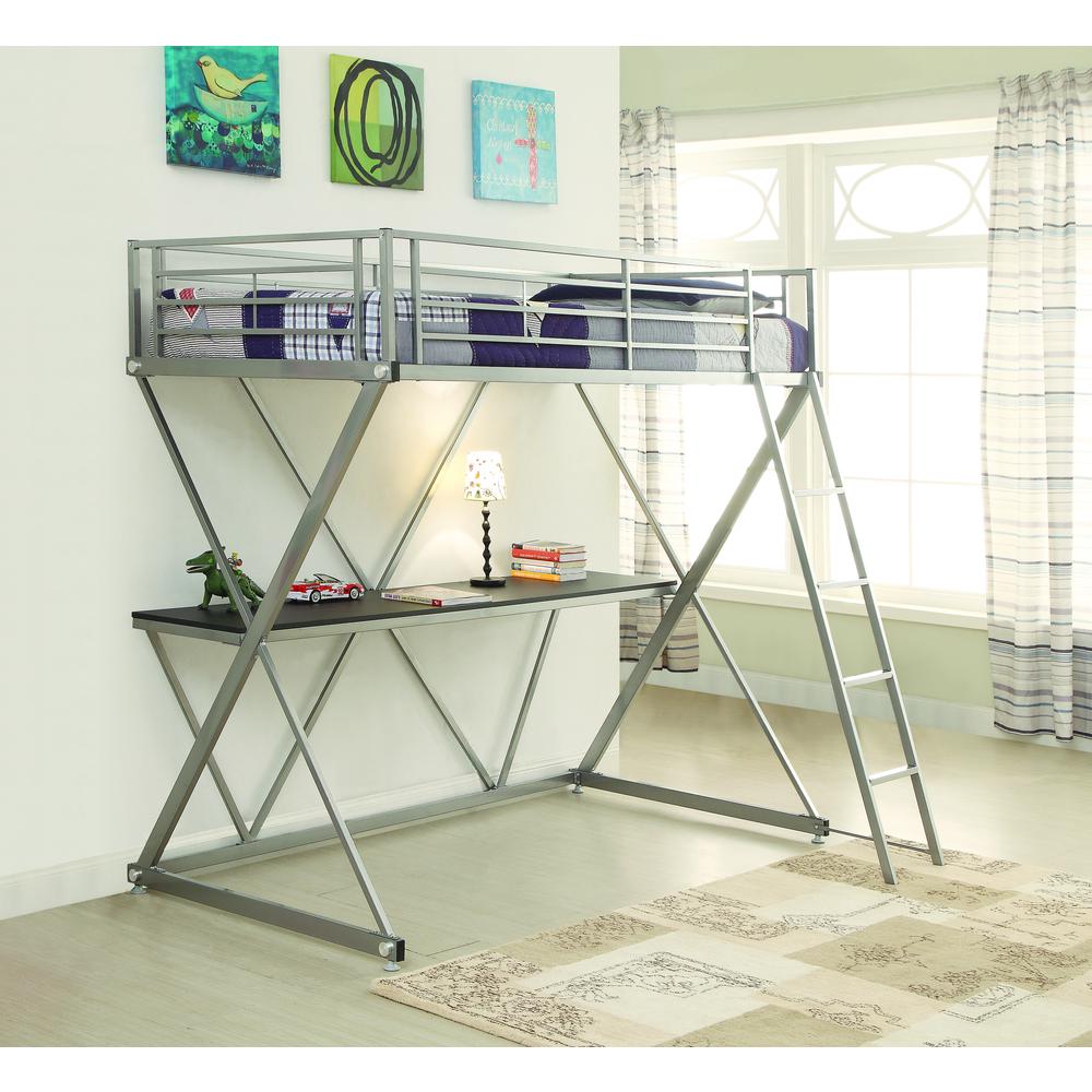 Hyde Twin Workstation Loft Bed Silver. Picture 1