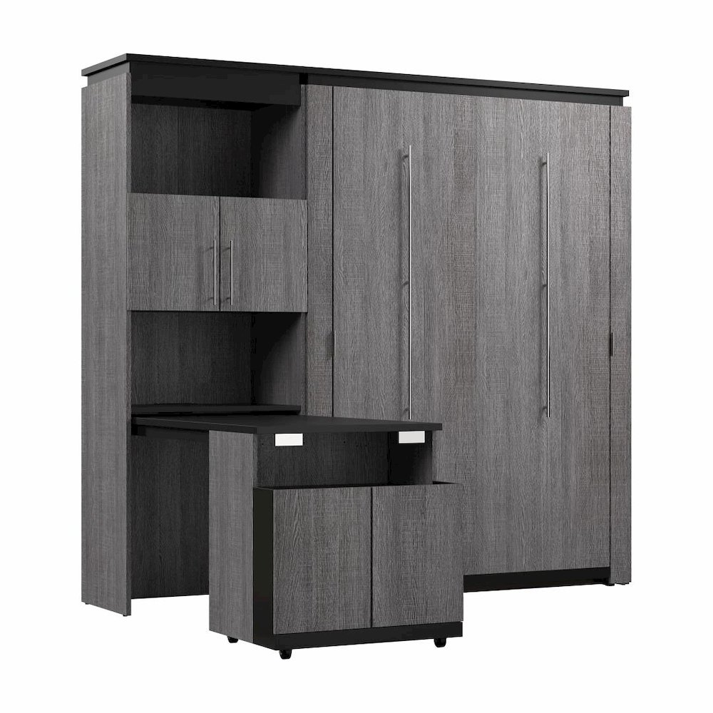 Full Murphy Bed with Storage Cabinet and Fold-Out Desk (91W). Picture 1
