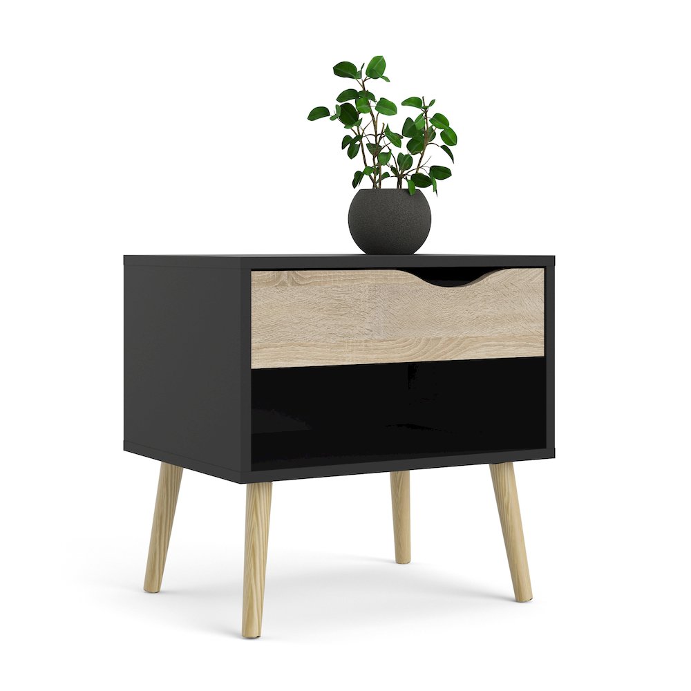 Diana 1 Drawer Nightstand, Black Matte/Oak Structure. Picture 10