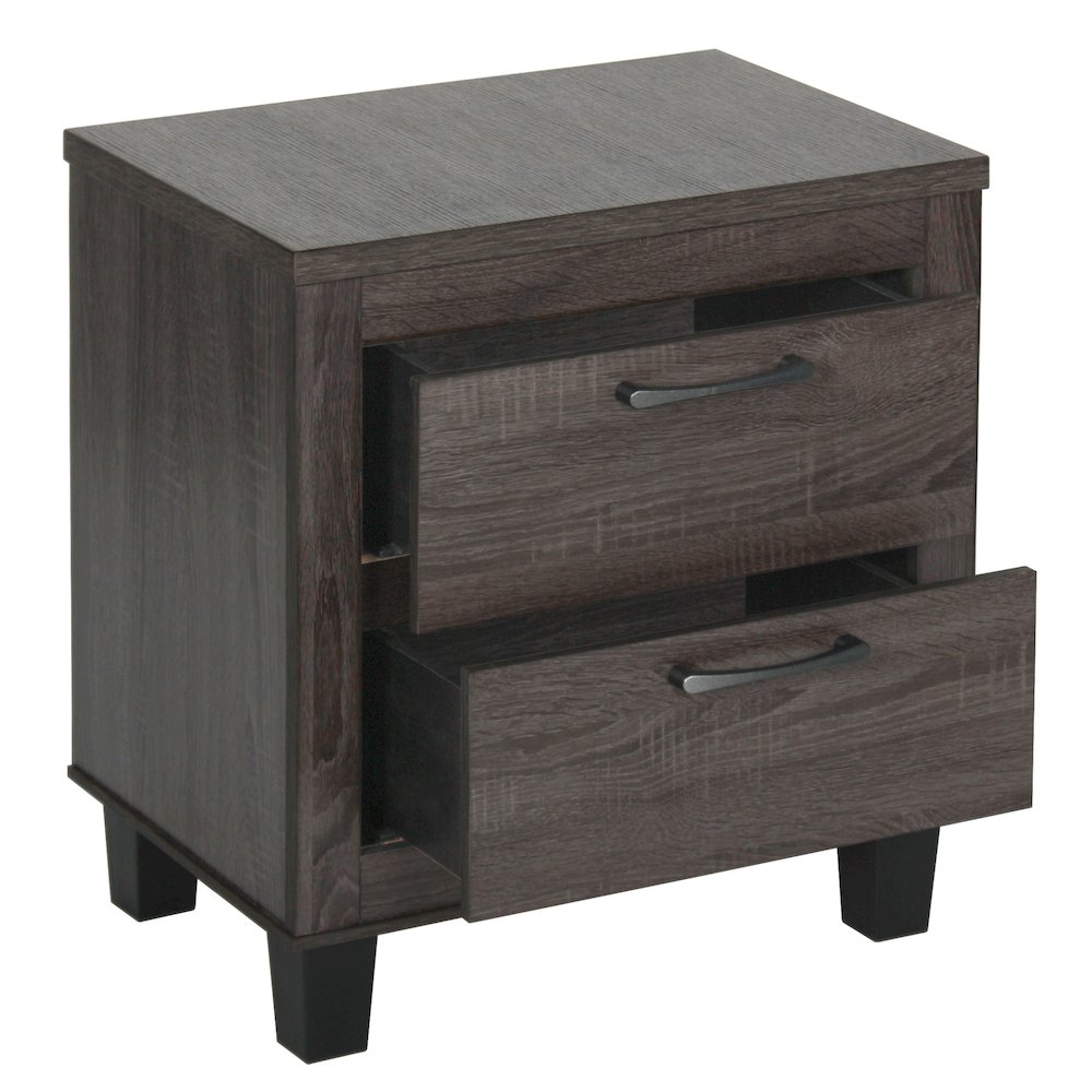 Better Home Products Silver Fox Mid Century Modern 2 Drawer Nightstand in Gray. Picture 3