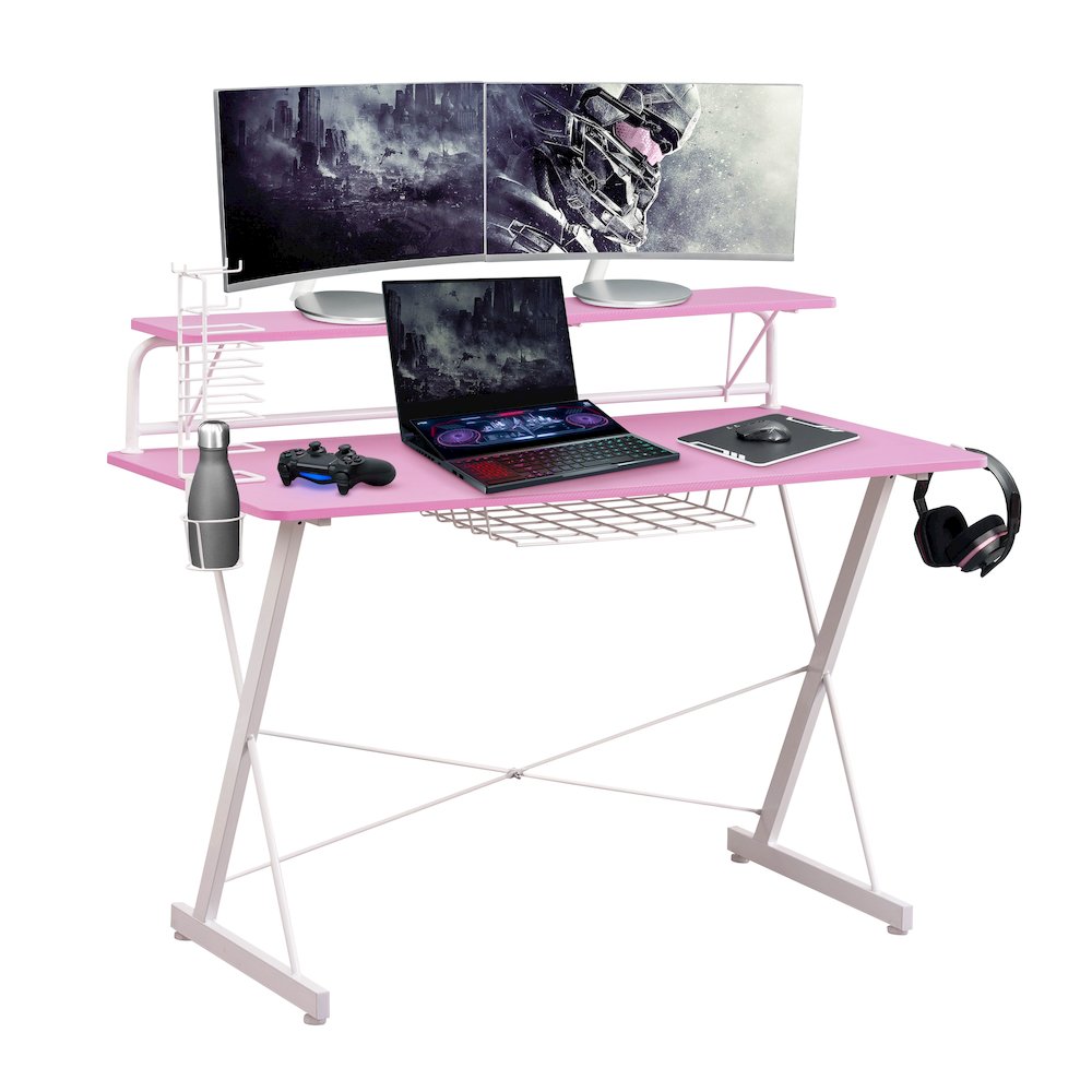 Techni Sport TS-200 Carbon Computer Gaming Desk with Shelving, Black. Picture 3