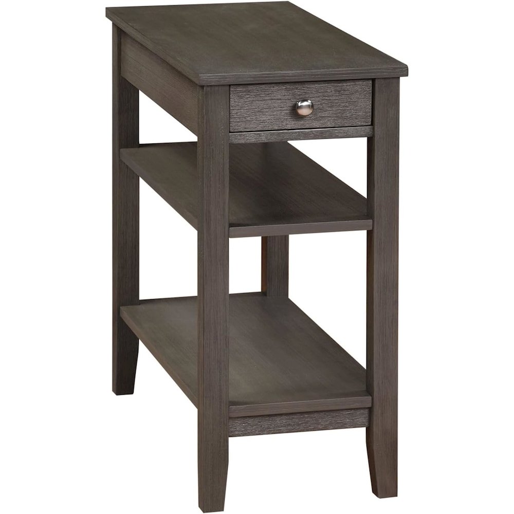 American Heritage 1 Drawer Chairside End Table with Charging Station and Shelves, Gray. Picture 1