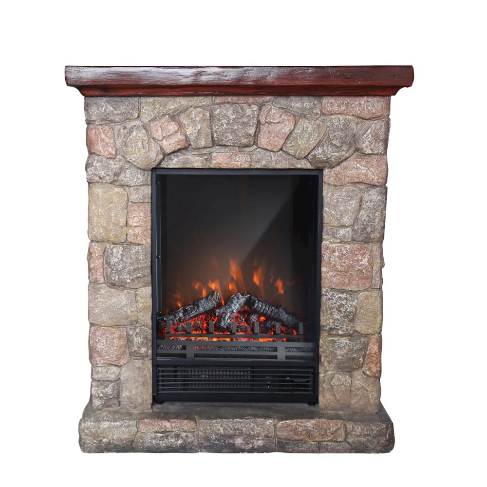 PolyStone Cottage Free Standing Electric Fireplace Heater Mantel with