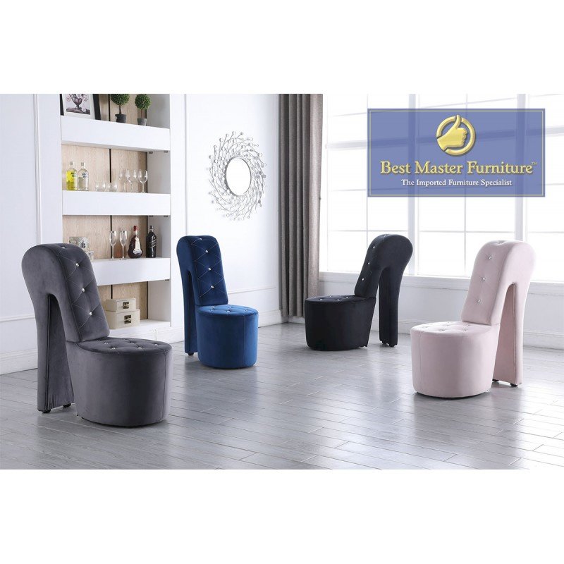 Best Master Furniture Tristram 19" Velvet High Heel Shoe Chair in Navy Blue. Picture 3