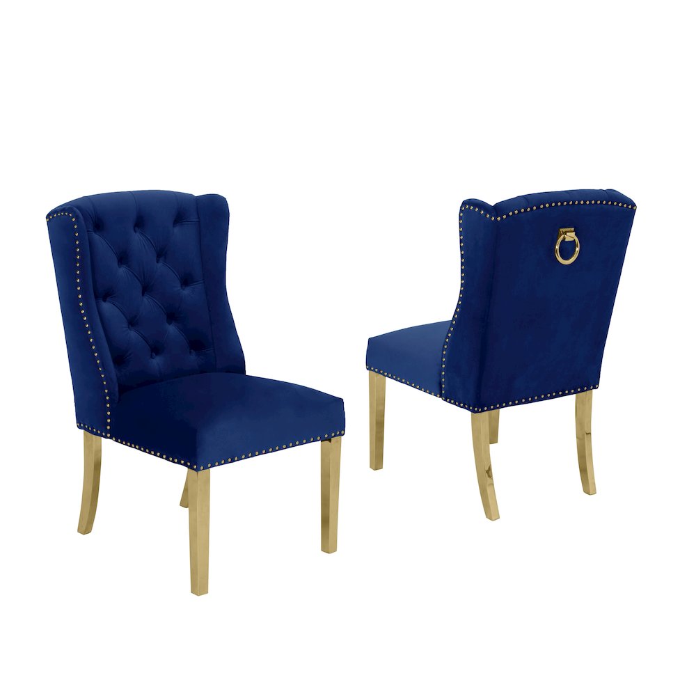 Tufted Velvet Upholstered Side Chairs, 4 Colors to Choose (Set of 2) - Navy 574. Picture 2