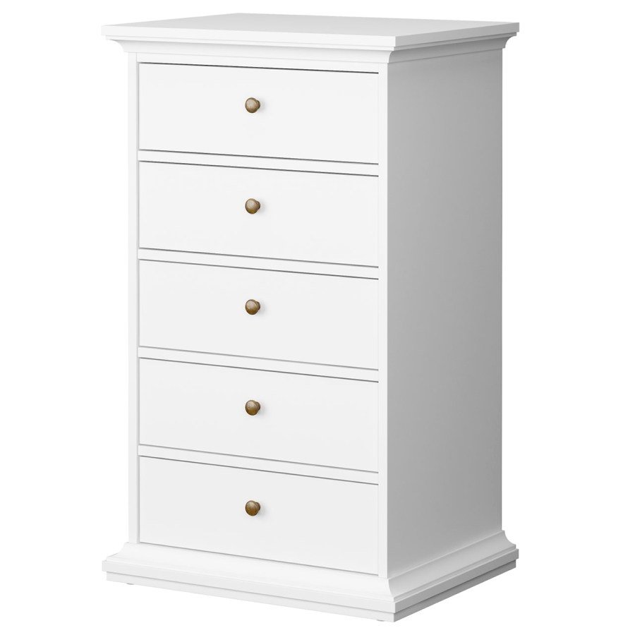Paris 5 Drawer Chest, White. Picture 1