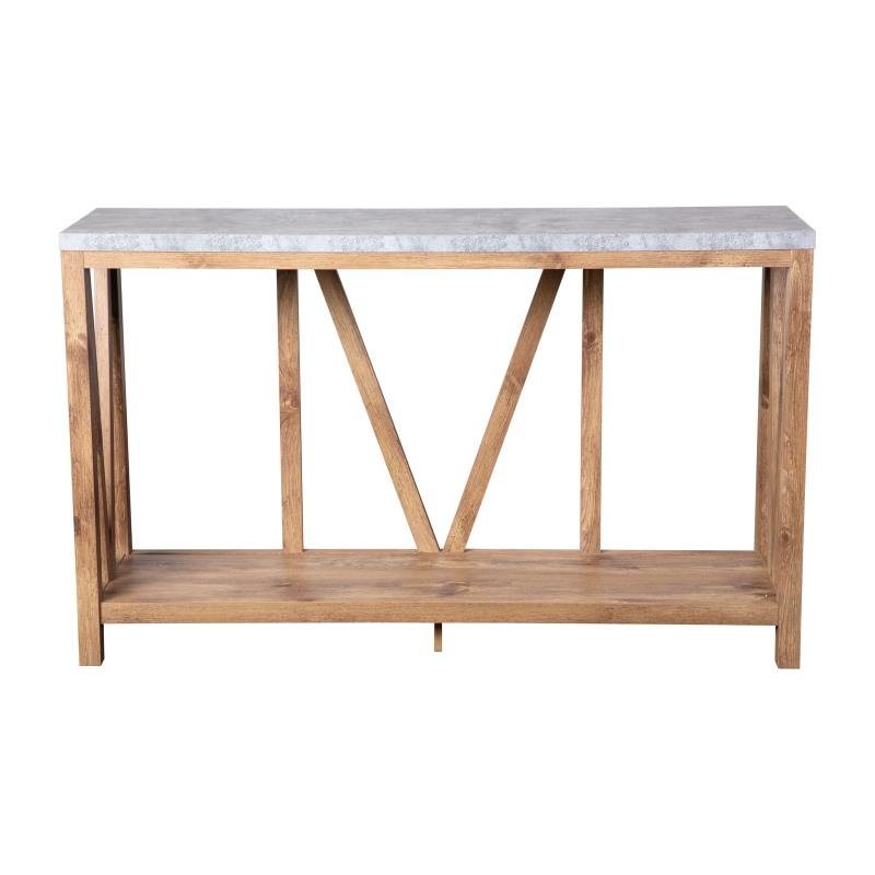 Farmhouse 2-Tier Console Table -Warm Oak Finish Engineered Wood Frame. Picture 2