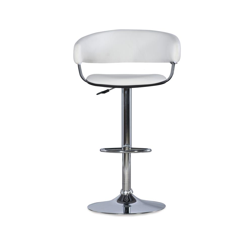 White Faux Leather Barrel & Chrome Adjustable Height Bar Stool. Picture 1