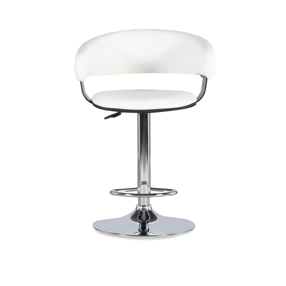 White Faux Leather Barrel & Chrome Adjustable Height Bar Stool. Picture 2