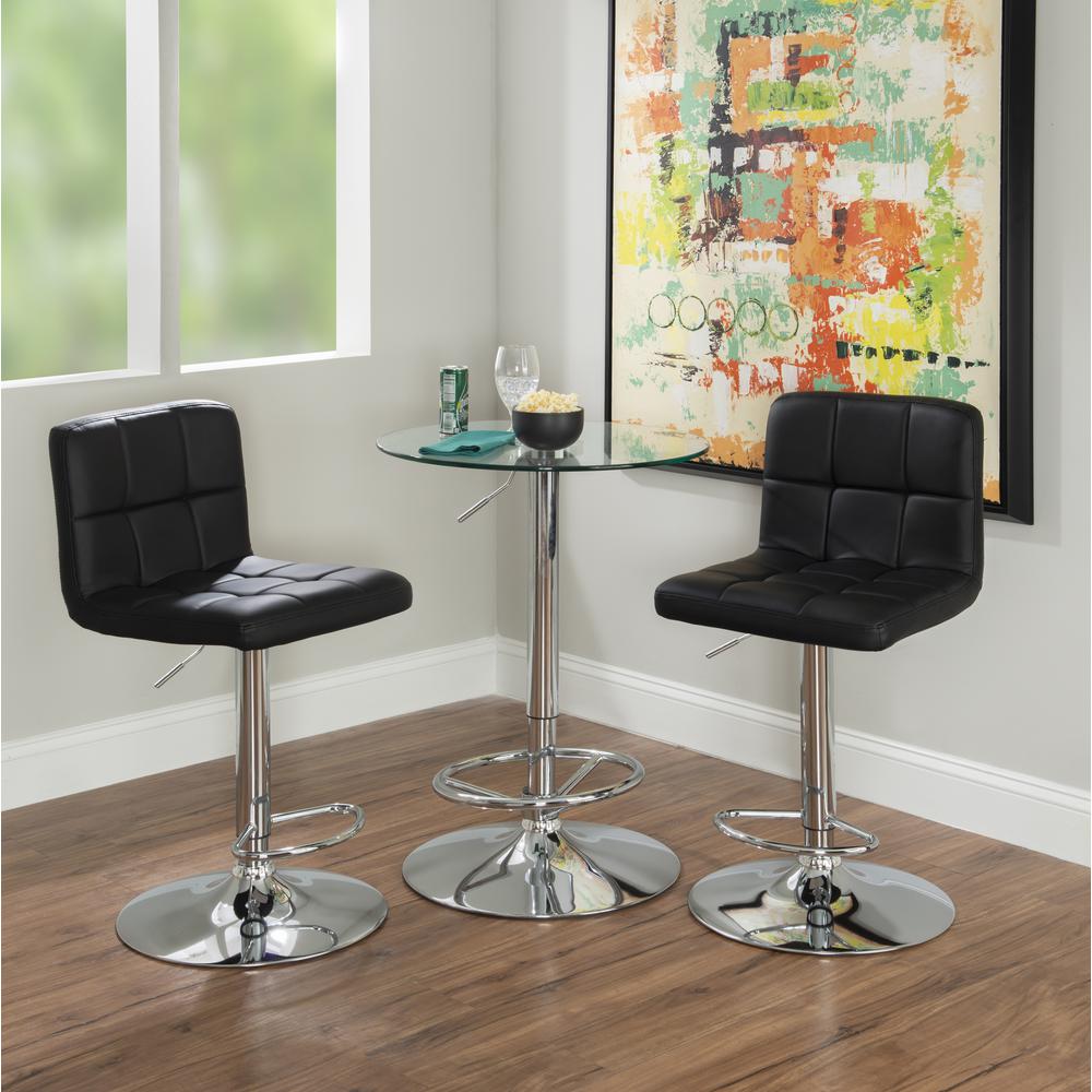 Black Quilted Faux Leather & Chrome Adjustable Height Bar Stool. Picture 10