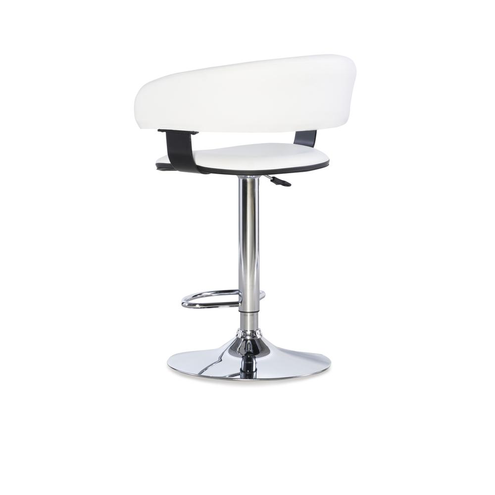White Faux Leather Barrel & Chrome Adjustable Height Bar Stool. Picture 5