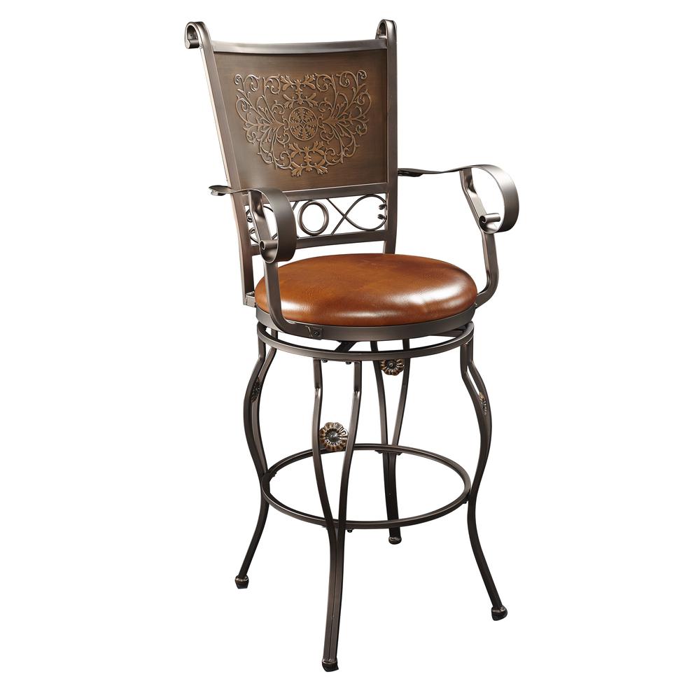 Big & Tall Copper Stamped Back Barstool with Arms. Picture 11