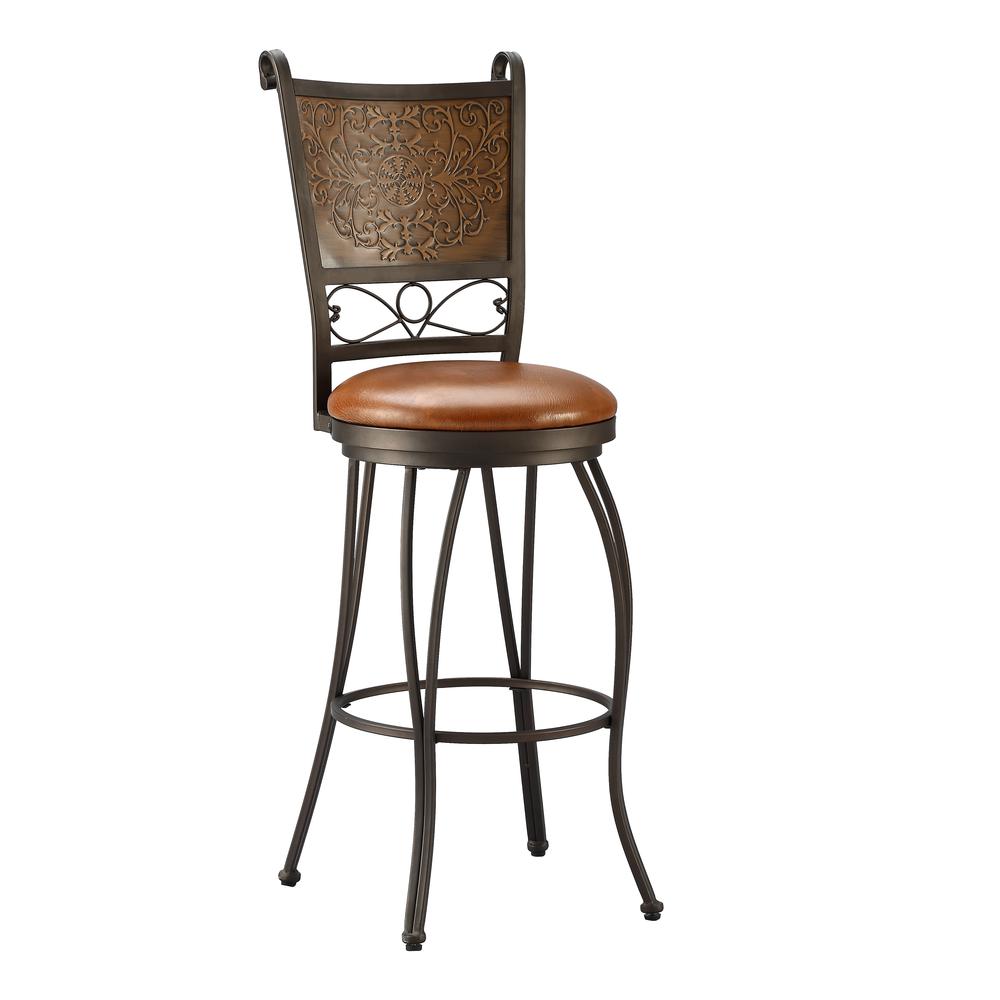 Bronze with Muted Copper Stamped Back Bar Stool, 30" Seat Height. Picture 1