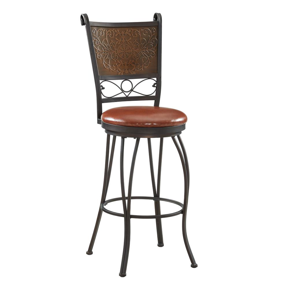 Bronze with Muted Copper Stamped Back Bar Stool, 30" Seat Height. Picture 6
