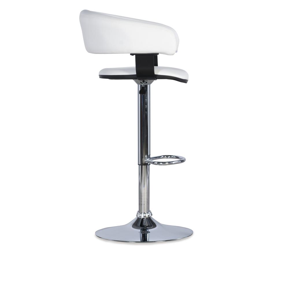 White Faux Leather Barrel & Chrome Adjustable Height Bar Stool. Picture 3