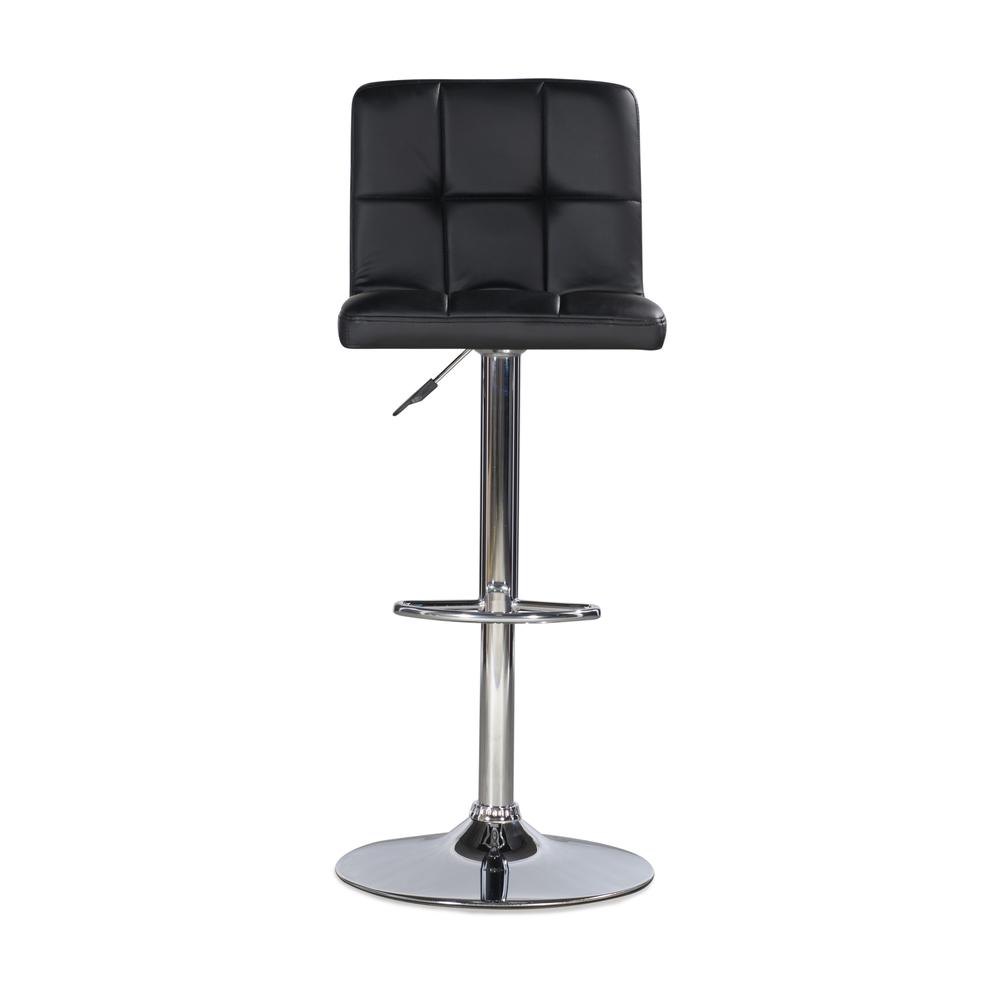 Black Quilted Faux Leather & Chrome Adjustable Height Bar Stool. Picture 1