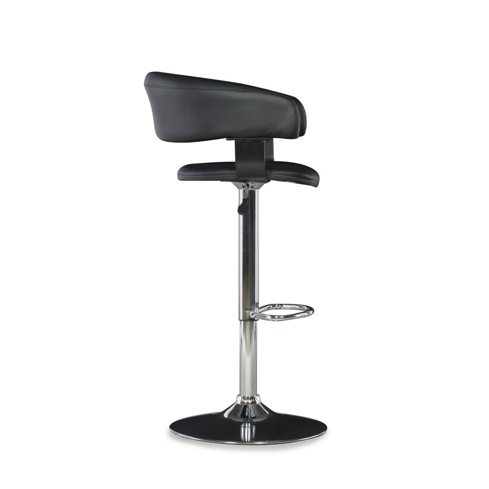 Black Faux Leather Barrel & Chrome Adjustable Height Bar Stool. Picture 2