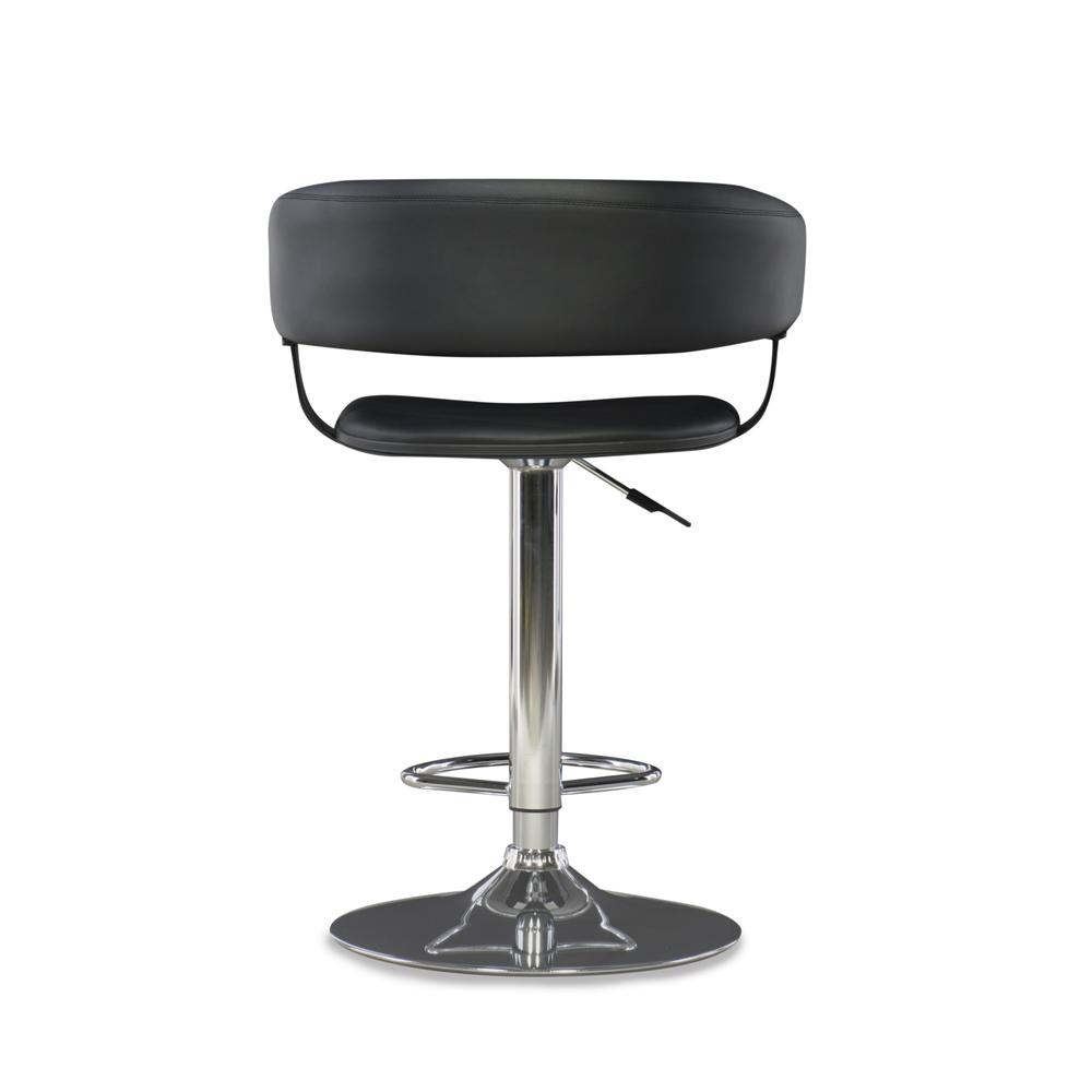 Black Faux Leather Barrel & Chrome Adjustable Height Bar Stool. Picture 9