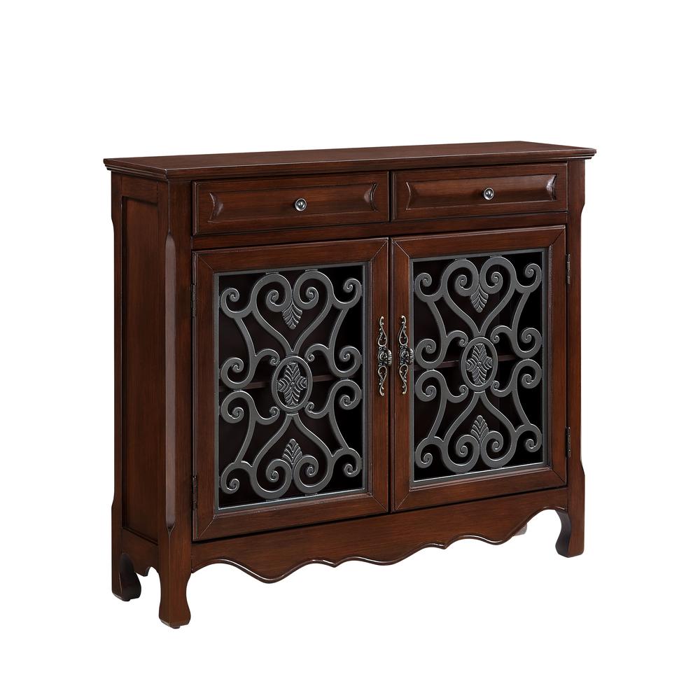 Light Cherry 2-Door, 2-Drawer Scroll Console. The main picture.