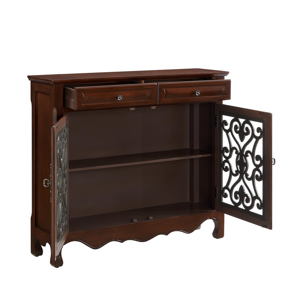Light Cherry 2-Door, 2-Drawer Scroll Console. Picture 3