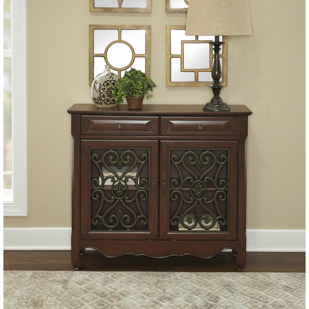 Light Cherry 2-Door, 2-Drawer Scroll Console. Picture 12