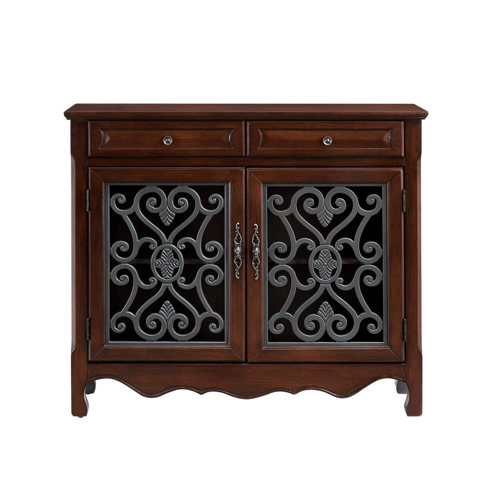 Light Cherry 2-Door, 2-Drawer Scroll Console. Picture 7