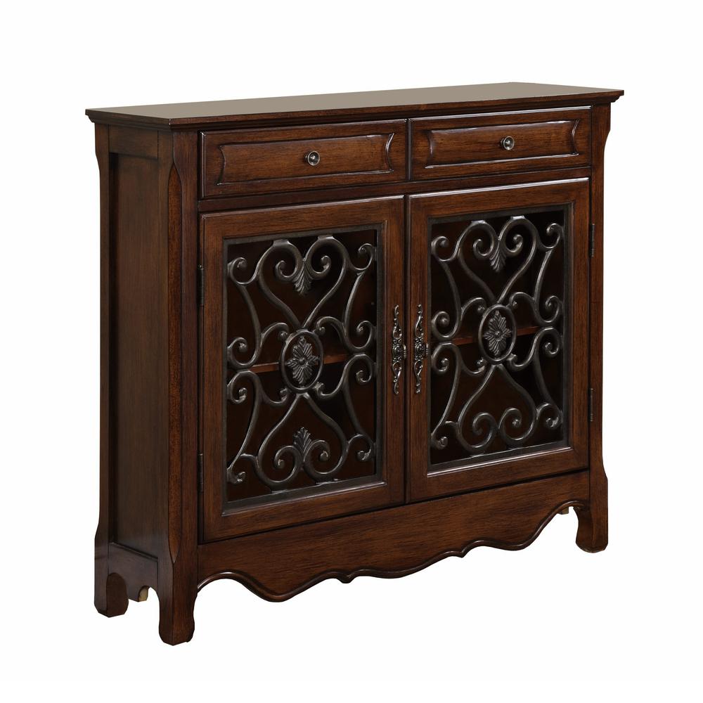 Light Cherry 2-Door, 2-Drawer Scroll Console. Picture 10