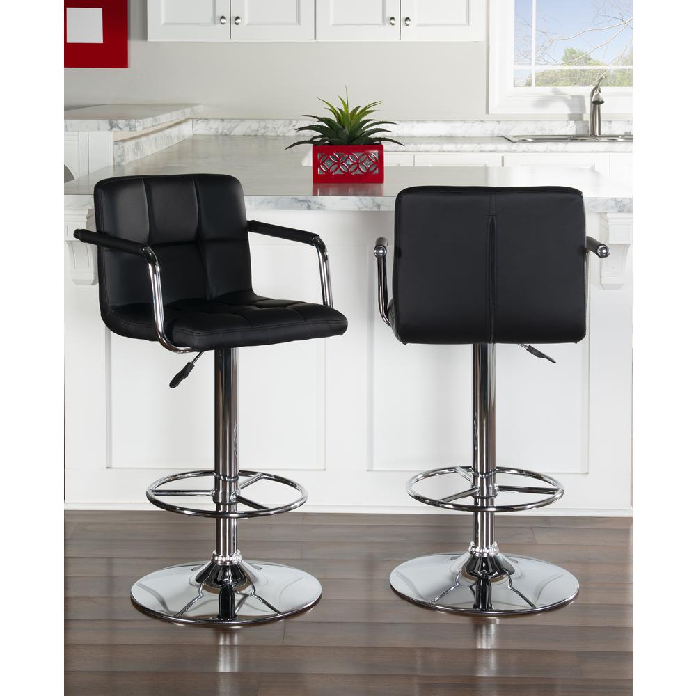 Black and Chrome Quilted Barstool. Picture 6
