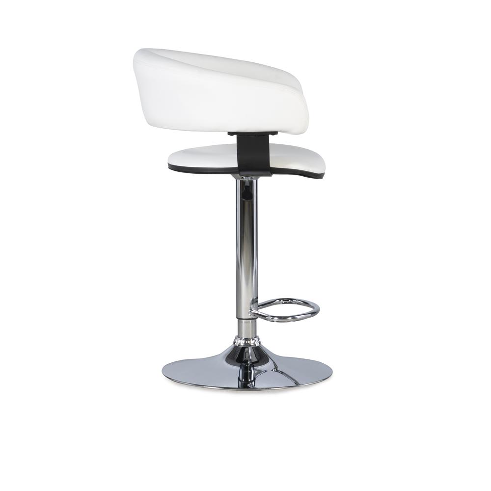 White Faux Leather Barrel & Chrome Adjustable Height Bar Stool. Picture 4