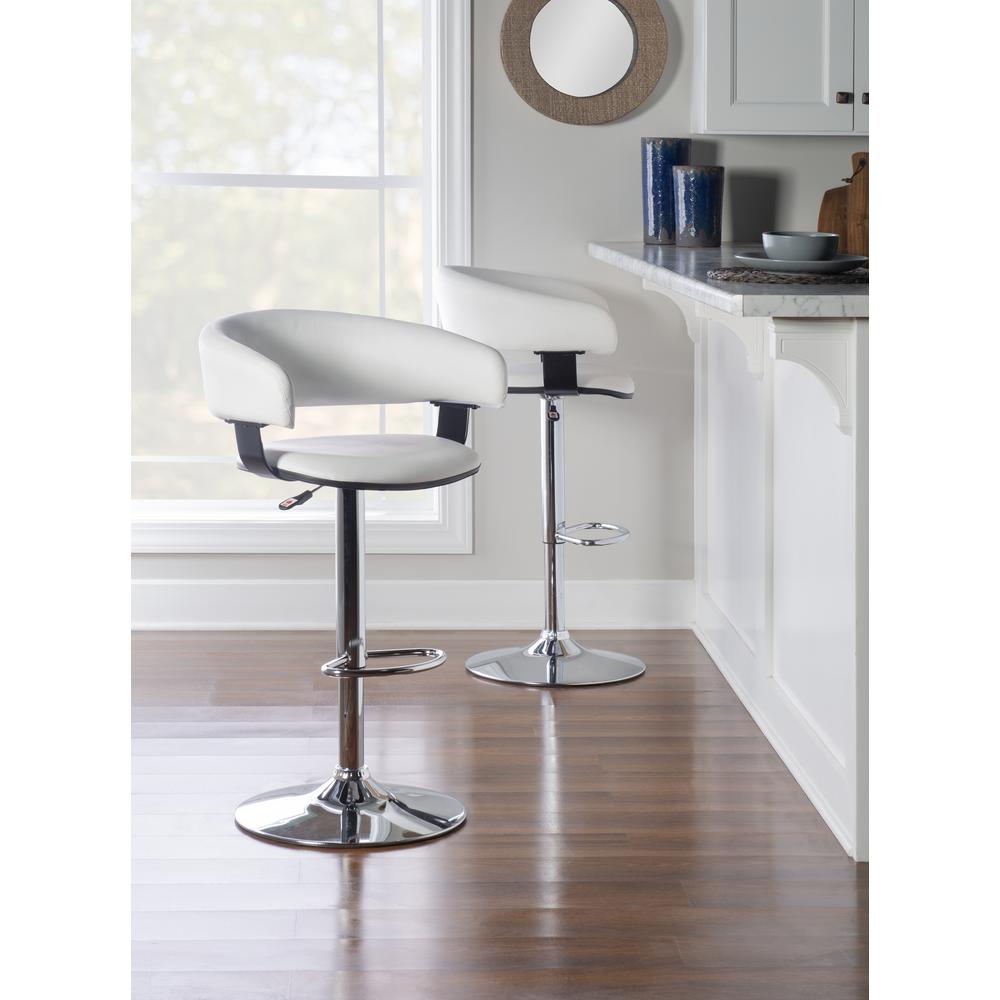 White Faux Leather Barrel & Chrome Adjustable Height Bar Stool. Picture 9
