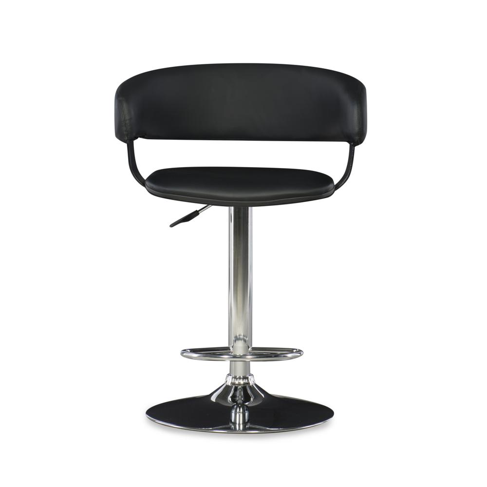 Black Faux Leather Barrel & Chrome Adjustable Height Bar Stool. Picture 6