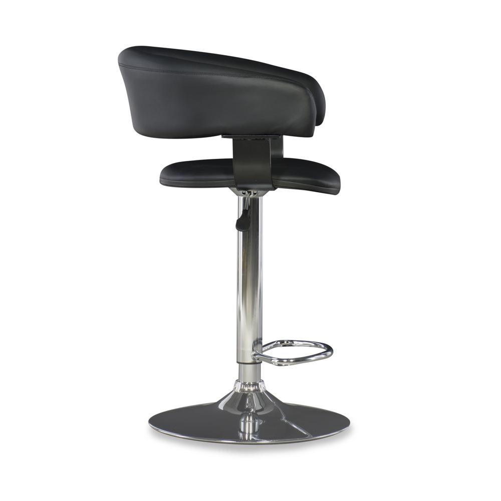 Black Faux Leather Barrel & Chrome Adjustable Height Bar Stool. Picture 7