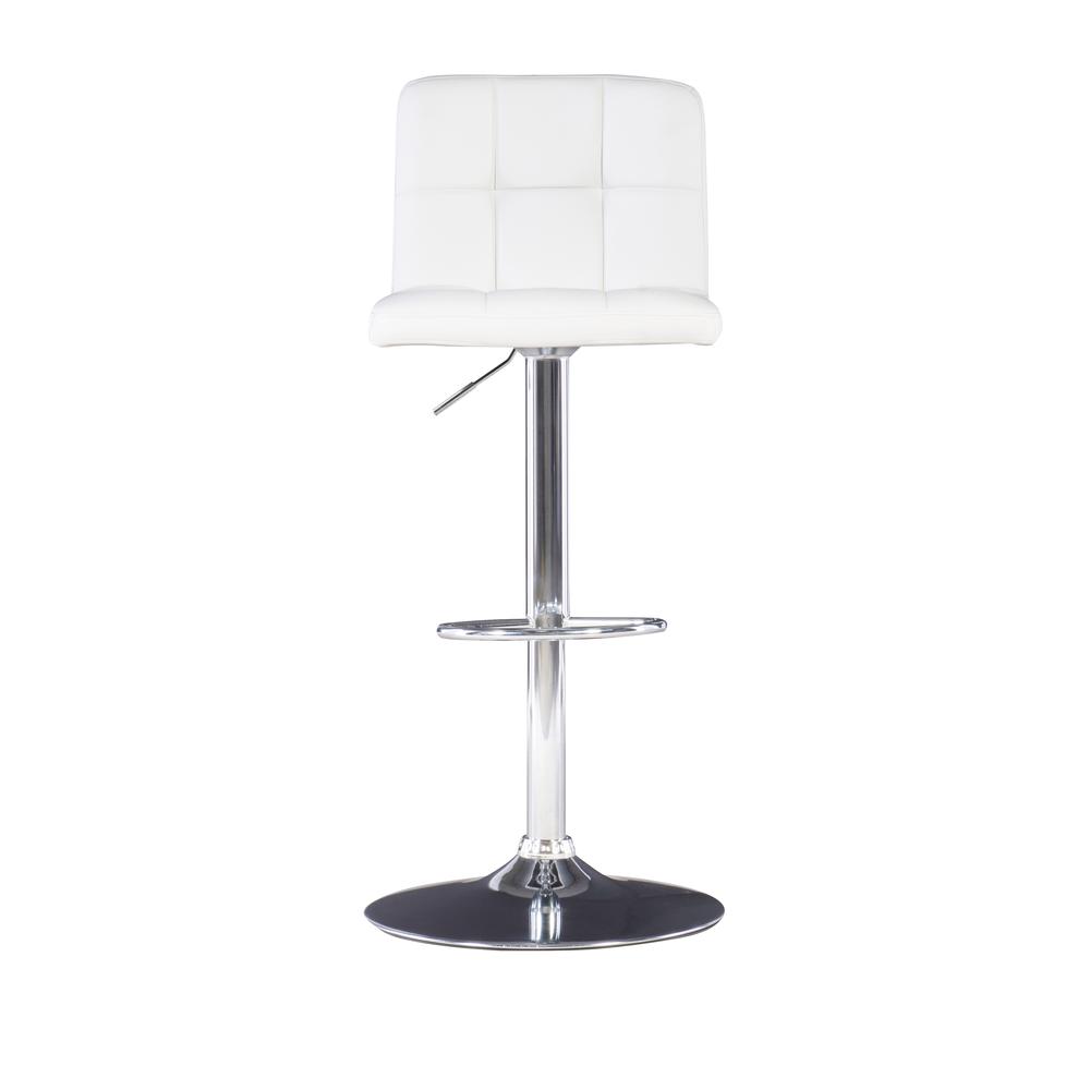 White Quilted Faux Leather & Chrome Adjustable Height Bar Stool. The main picture.