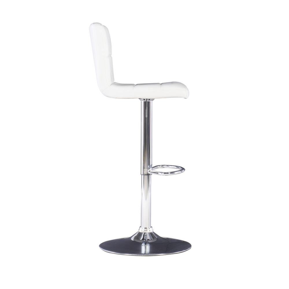 White Quilted Faux Leather & Chrome Adjustable Height Bar Stool. Picture 2
