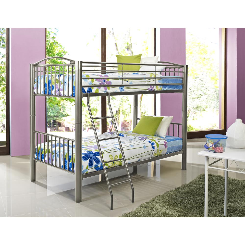 Heavy Metal Pewter Twin Over Twin Bunk Bed. Picture 1