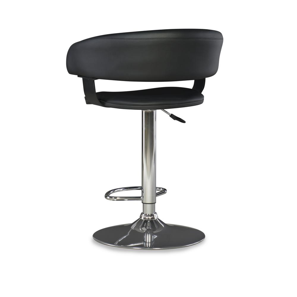 Black Faux Leather Barrel & Chrome Adjustable Height Bar Stool. Picture 8